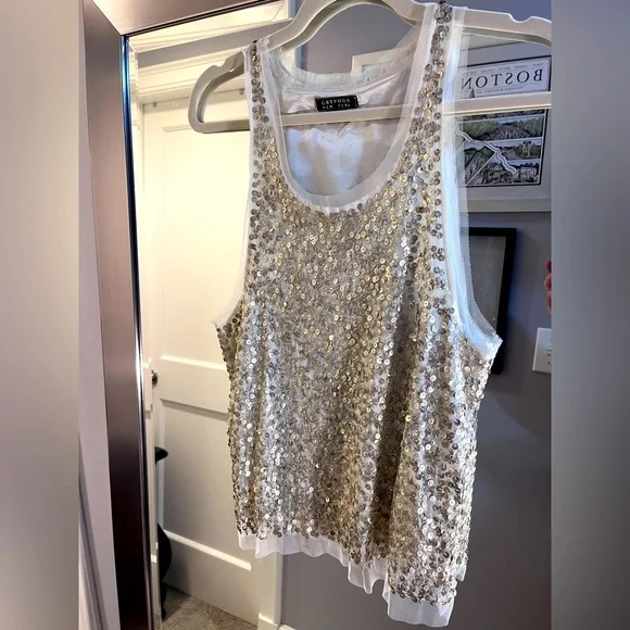 Gryphon New York White/Gold Sequined Top. Size XS - Picture 5 of 9